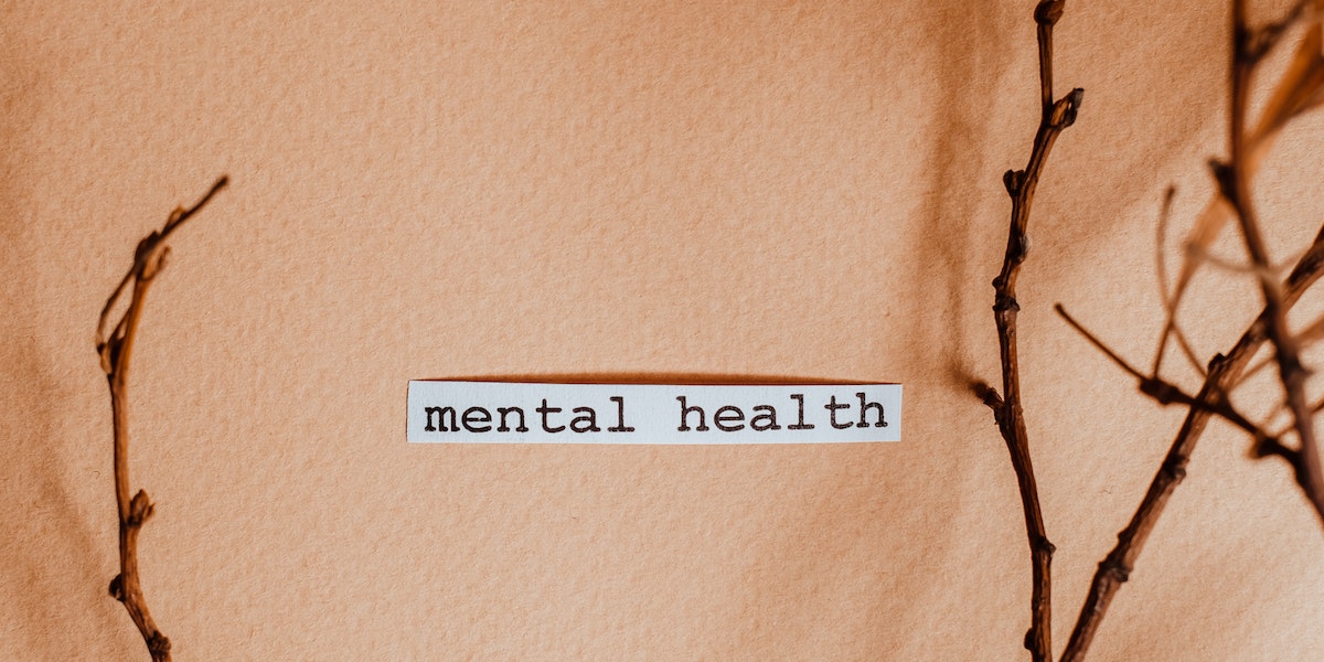 Words "mental health" over a brown background with twigs